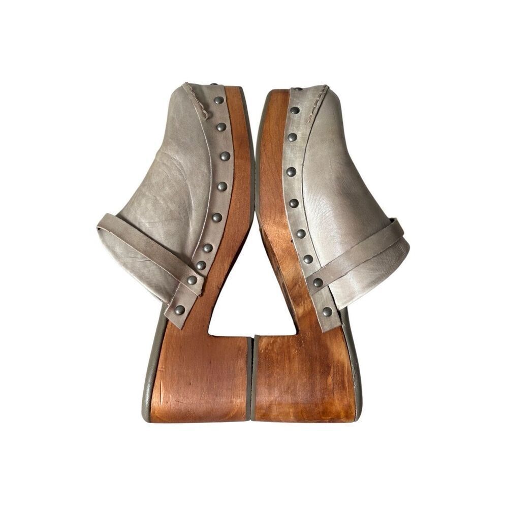 Free People Calabasas Tan Gray Chunky boho clogs Heels Studded - Picture 7 of 9
